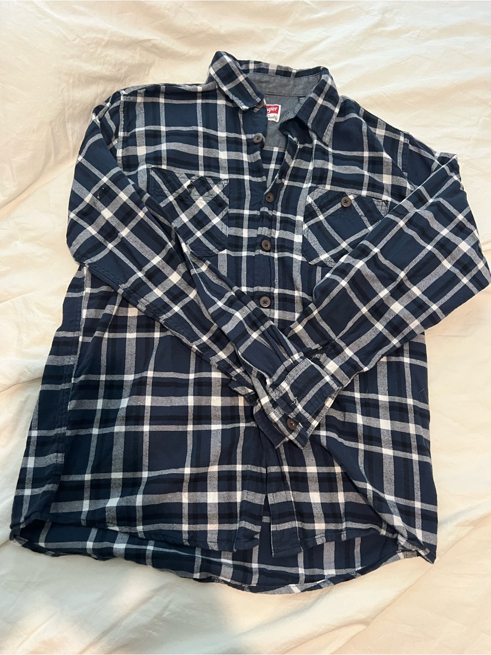 Wrangler Navy and White Plaid Button-Down Shirt